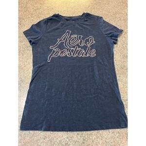 Aeropostale Girls Navy Blue Graphic Logo T-Shirt Short Sleeve Crew Neck Kids L